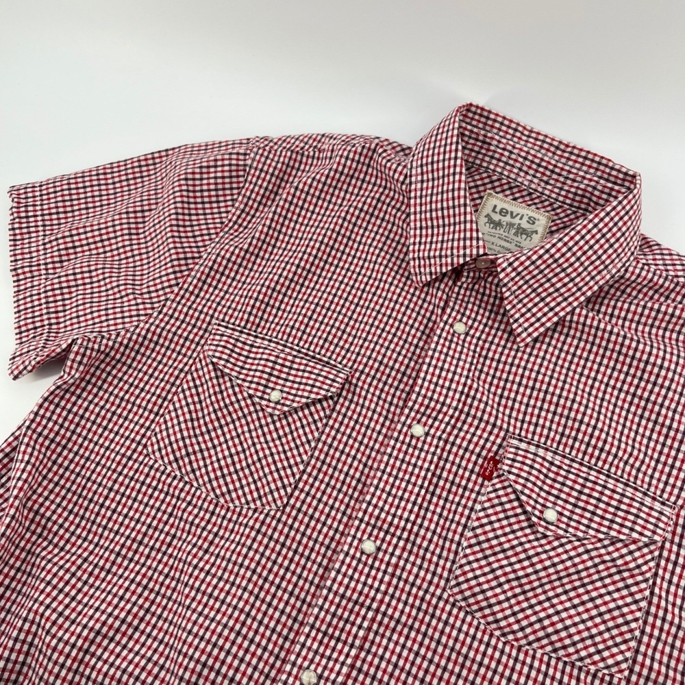 Levis Mens XL Red Gingham Short Sleeve Western Button Up Shirt Cotton